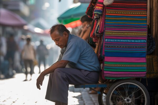 Trabajador informal ambulante que vende en la calle